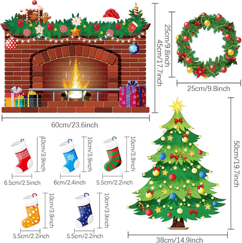 Christmas Bulletin Board Set Christmas Tree Fireplace Bulletin Board Decorations XMAS Holiday Board Classroom Decoration Cutouts for Calendars Bulletin Boards Classrooms
