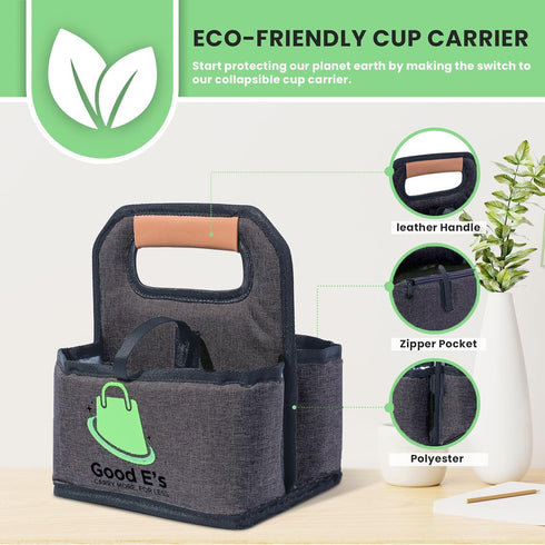 4 (16oz 24oz) Good Es Cup Reusable Coffee Cup Carrier for Delivery, Insulated, Waterproof, Portable Tote Bag Drink