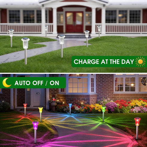 10 Pack Eyrosa Solar Outdoor Lights, Solar Pathway Lights Outdoor Waterproof, Stainless Steel Stake Lighting for Garden