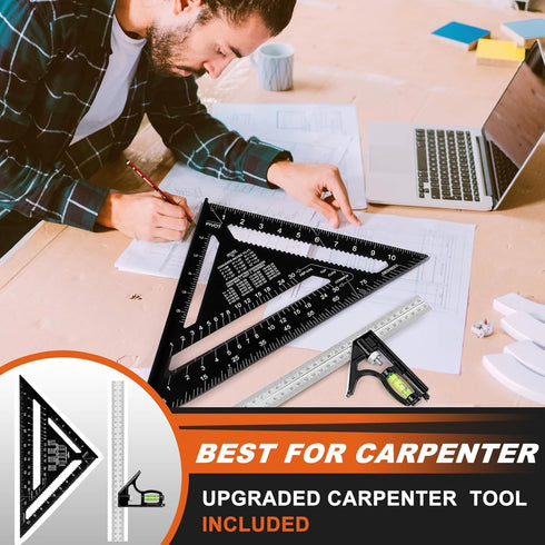 Fasouna 12" Set, 12 Inch Advanced Rafter Square and Combination Square Imperial Carpenter Square Woodworking Framing