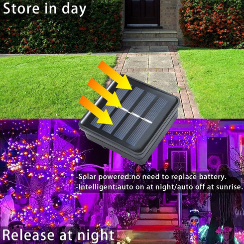 YAOZHOU Halloween Decor Outdoor Solar String Lights, 200 LED 66FT Waterproof 2 Pack for Garden, Patio, Fence