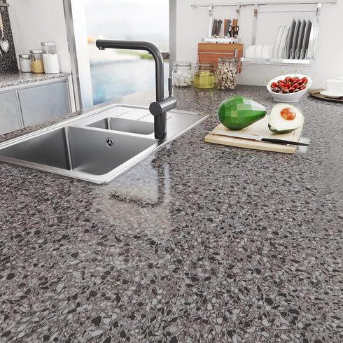 YENHOME Granite Countertop Contact Paper Waterproof 17.7"x200" Grey Granite Peel and Stick Countertops for Kitchen Bathroom Counter Contact Paper Terrazzo Contact Paper for Countertop Wallpaper by YENHOME