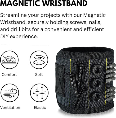 Magnetic Wristband For Holding Screw - With Strong Magnets, Made From Magnetic Polyester With Lightweight Powerful Magnets, Perfect Tool Birthday Gift For Men (Black Yellow)