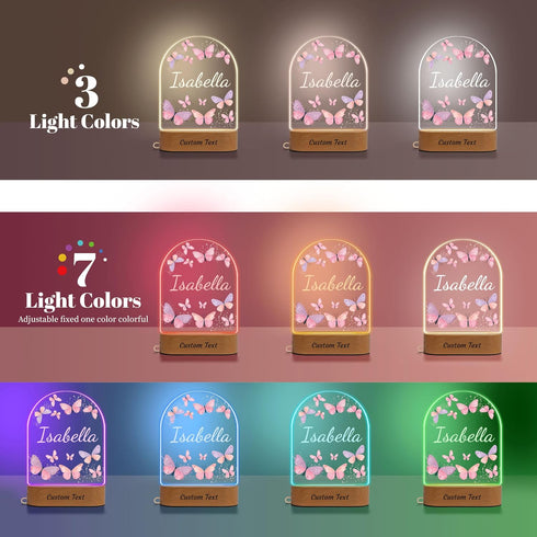 7GEEFT Personalized Name LED Night Light for Kids Girls, Custom Baby Gifts, Baby Shower Newborn Birthday Butterfly