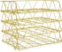 Yeaqee 4 Tier Stackable Paper Tray, Gold Desk Organizer Rack, Metal Letter File Organizer, Horizontal Holder for Office
