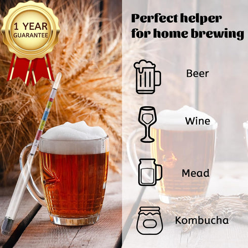 AOZ LIbei Set Hydrometer - for Mead, Wine, Kombucha and Home Brew Beer, Alcohol Tester Accessories Moonshine Still Kit