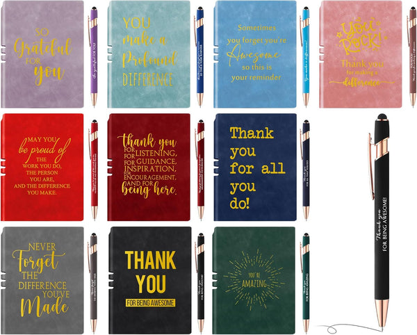 Fulmoon 20 Pcs Bulk Employee Appreciation Gifts, 10 A5 Leather Notebooks with 10 Inspirational Pens for Coworkers,