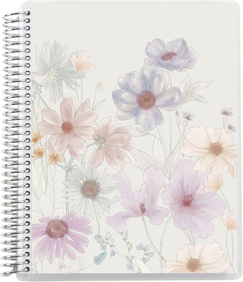 Erin Condren 8.5" X 11" Wildflowers Spiral Bound Coiled Notebook - 160 Lined Pages, 80 Lb Thick Paper, Stickers Included