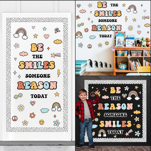 Classroom Bulletin Board Decoration Set with Welcome Banner for Boho Hippie Groovy Theme, Kindergarten to Middle School