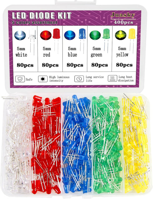 Juasky 400pcs Led Light Diode Kit5mm Light Emitting Diodes Assortment for Science Experiment