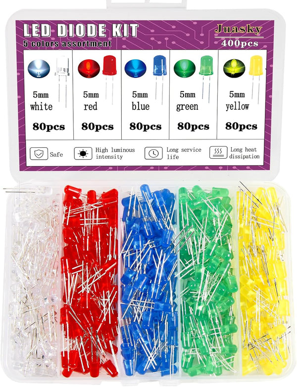 Juasky 400pcs Led Light Diode Kit5mm Light Emitting Diodes Assortment for Science Experiment