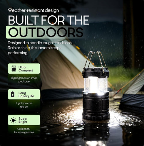 3 MalloMe LED Camping Lantern, Battery Powered Lanterns for Power Outages, Portable Hanging Collapsible Camping Lights