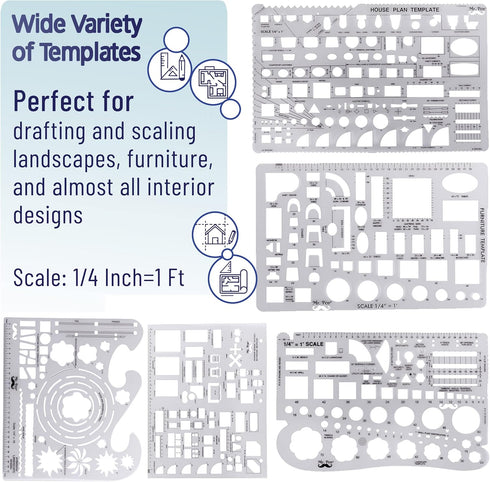 Mr. Pen Professional Geometry Set, 17 Pcs Architect Drafting Tools, Compass, Protractor, Scale Ruler, Stencils