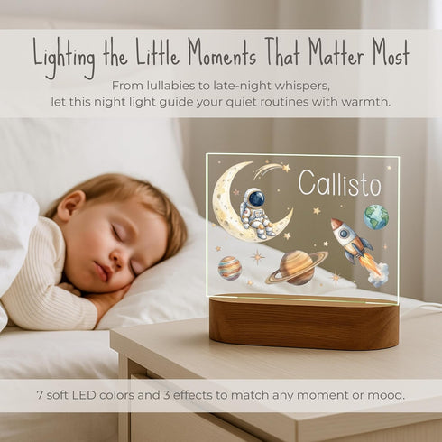 Craft & Clan Space Night Light for Kids | Personalized Baby Night Light for Boys with Rocket, Stars | Custom Name Space