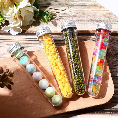 50 Pcs 40 ml Plastic Test Tubes with Screw Lids for Sample Powder Seed Bead Storage (Silver)