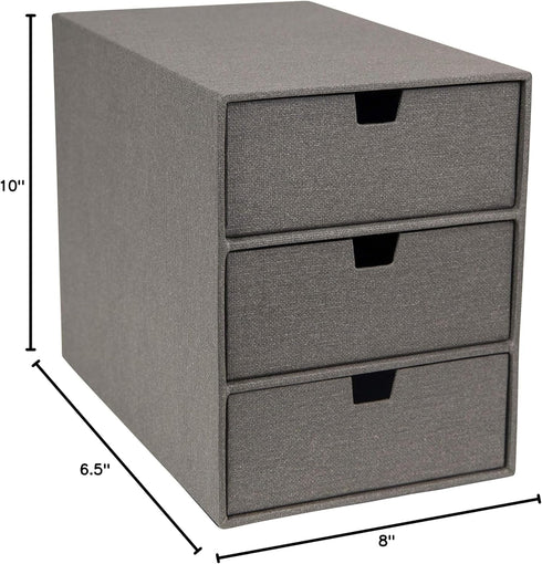 Bigso Box of Sweden Ingrid 3-Drawer Desk Organizer, Durable Stackable Fiberboard Drawers for Office Supplies, 6.3" x
