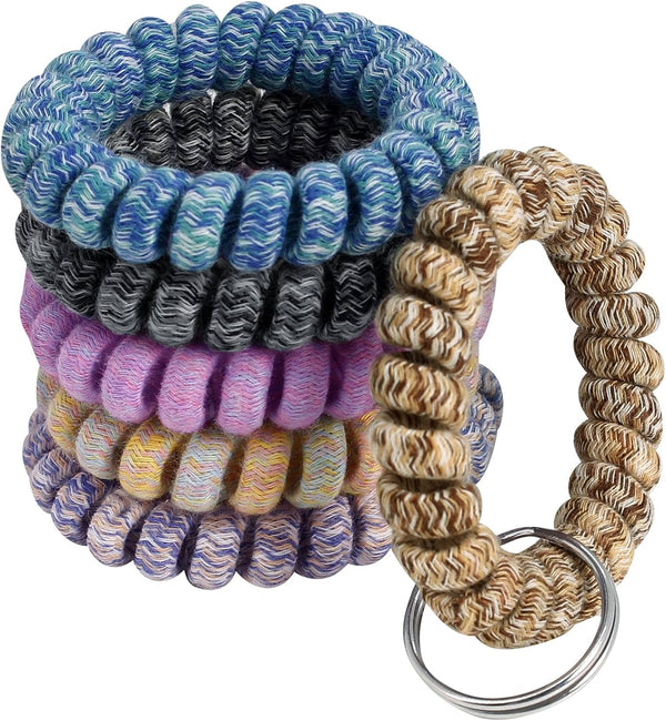 BIHRTC Pack of 6 Keychain Bracelet Key Holder Wristlet, Flexible Spiral Wrist Coil Key Chain