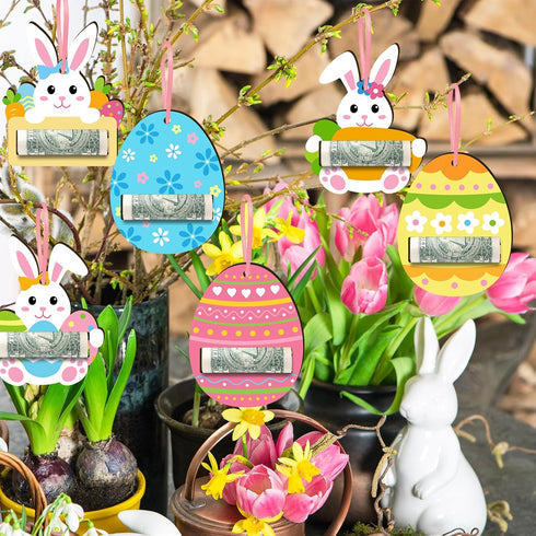 Set 6 Easter Money Holder Cards of Easter Eggs Bunnies Money Holder Cards for Easter Basket Tag Gift Card Money Gifts
