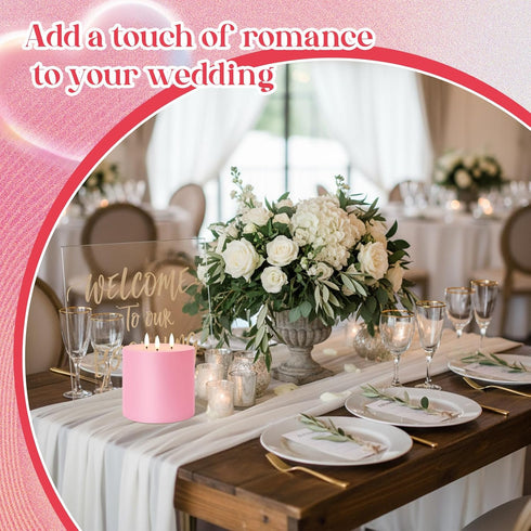 6'' 6'' 3 Retisee Valentine's Day Pink Extra Large Flameless Candles x LED Battery Operated Real Wax Wicks Flickering