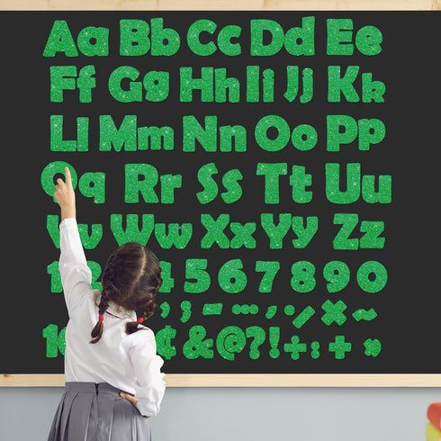 Qyeahkj 260Pcs Glitter Green Bulletin Board Letters, 4” Letter Combo Pack Set for Classroom Wall Decor
