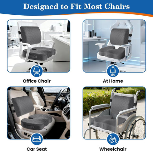 TushGuard Back&Seat Cushion, Car Seat Office Chair Cushions, Memory Foam Lumbar Back Support Pillow, Portable Airplane