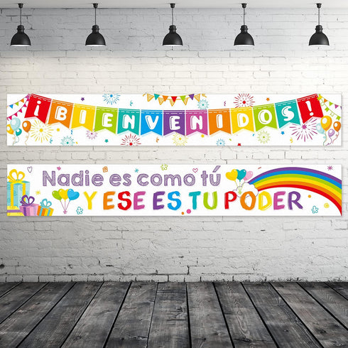 Blulu 2 Pieces Bienvenidos Sign Spanish Welcome Banner, Inspirational Poster for First Day of School Decor