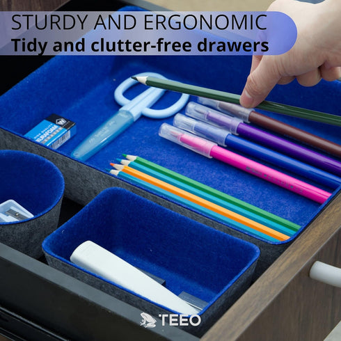 Teeo Felt Drawer Organizer, Desk Accessories for Office Organization, Kitchen Organizer, Jewelry Tray, Pack of 9 (Royal