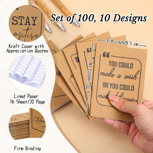 Fulmoon 200 Pcs Employee Christmas Appreciation Gifts, Bulk Kraft Inspirational Notebook, Motivational Bamboo Pen