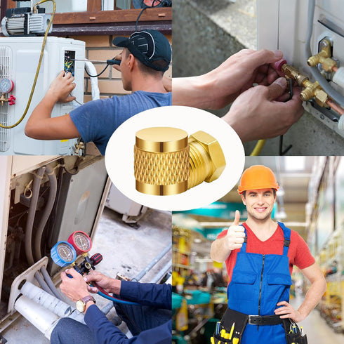 1/4'' Flare Cap, Round Brass HVAC Locking Caps with Neoprene O-Ring Seal, AC Service Valve Caps (25 Pcs)