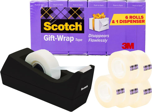 Scotch Gift Wrap Tape with Desktop Dispenser, 6 Rolls of 3/4 in