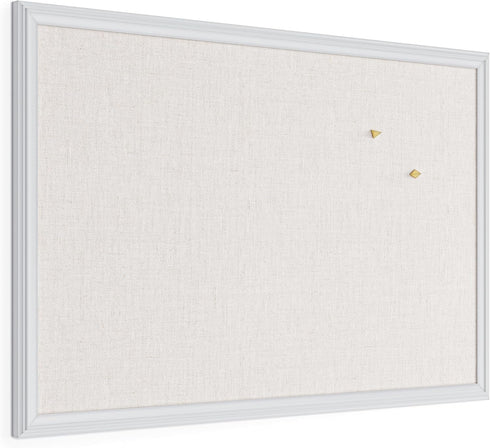 U Brands Farmhouse Bulletin Board - Linen Covered Corkboard with White Wood Frame, 30" x 20"
