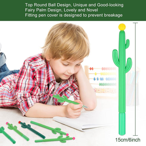 Outus 24 Pieces Cactus Pens Cactus Shaped Roller Pens Kids Green Cactus Pens Saguaro Shaped Pen Black Gel Ink with Flower for Classroom Office School Student Gift Supplies Cactus Decor (Cute Style) by Outus