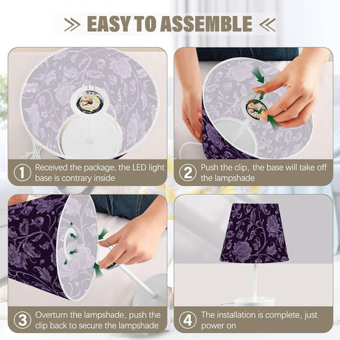 3 ALAZA Bedside Lamp Purple Flower Paisley Table Lamp for Bedroom Desk Lamp with USB Port LED Nightstand Color