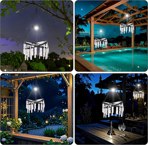 5ft 1 Solar Hanging Crystal Chandelier Outdoor Garden Decorative Lights Bright White LED Strip Waterproof Hanging