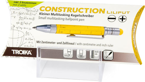 Troika Multitasking Ballpoint Pen - Small, Ruler, Screwdriver, Stylus (Yellow), Black Refill, Includes 2 Refills