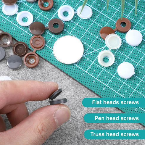 Skrfren 200 8 PCS Hinged Screws Cover Caps, Colors Plastic Shutter Fold Screw Snap Covers Fold Snap Washer Covers