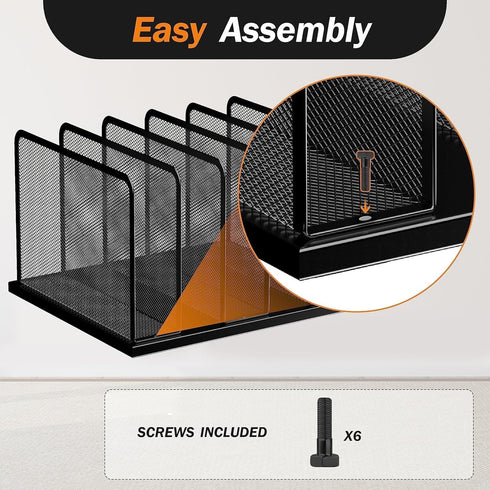 Desk File Organizer, 5 Sections Upright Mesh Desktop File Sorter for Home, Office & Classroom Organization