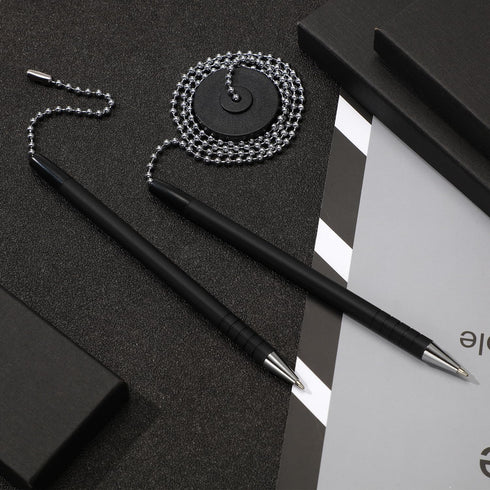 Outus 6 Pcs Clipboard Pens with Chain - Reception Counter Security Pen with Base Holder, Black Ink