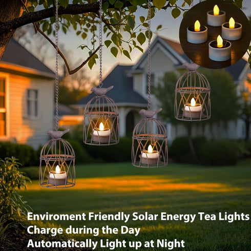 TWINKVILLA Decoration-4Pack Solar Lanterns Outdoor Waterproof, Rust Iron Cage Candle Holder with Flickering Solar