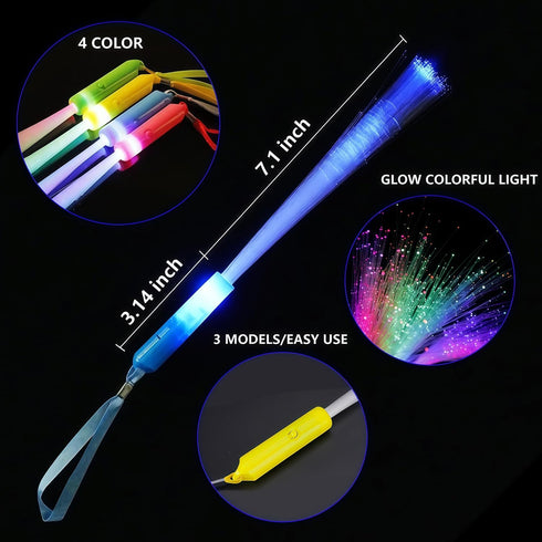 70PC Favors,4 Glow Fiber Optic Wand Glow Sticks,LED Light Up Wand,Glow in The Dark Party Supplies Color Neon Light up