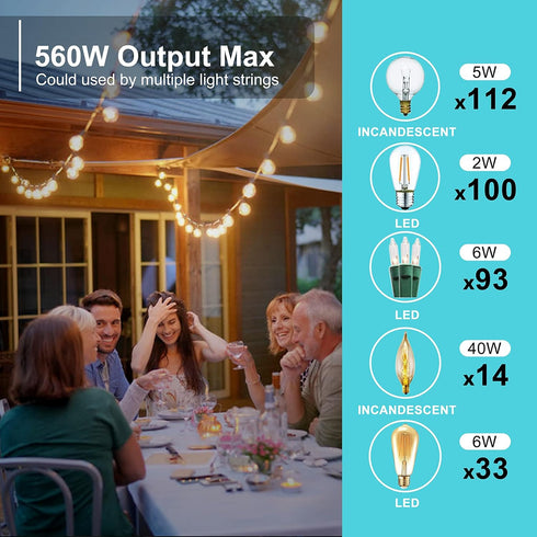 Dimmer 560W Dimmer 24H IP65 Dimmer 100FT Dimmable Bulbs, Outdoor for String Lights Plug with Cycle Timer & Memory
