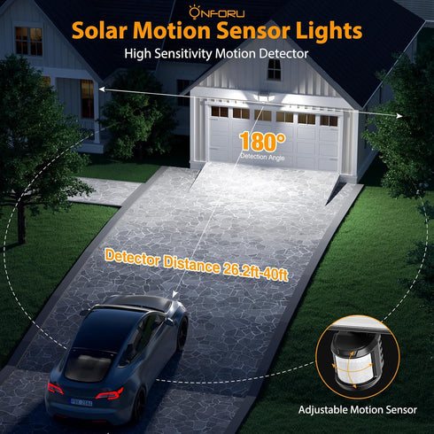 4500LM 3 IP65 3 1 Pack Onforu Solar Lights Outdoor, Heads Security Lights with Remote Control, Waterproof Motion Sensor