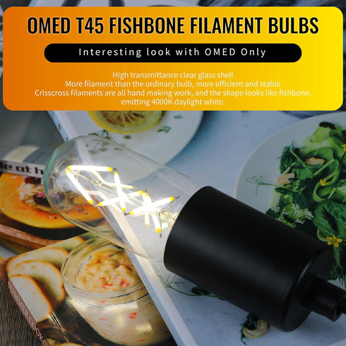 Fishbone LED Filament Vintage Edison Light Bulbs, T45/T14 E26 4W Antique Tubular Edison Bulbs 40 Watt Equal, 400LM 4000K Daylight White Spiral Retro Tube Edison Bulbs, Clear Glass, 6 pack by OMED