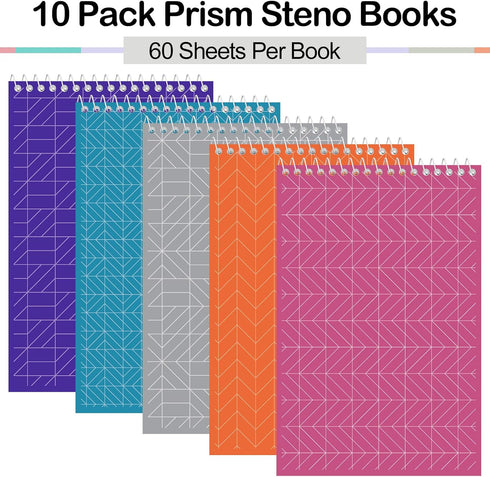 Lincia Top Spiral Steno Pads, 6'' x 9'', Gregg Rule Inner Paper, Colorful Steno Notebook, 10 Pcs