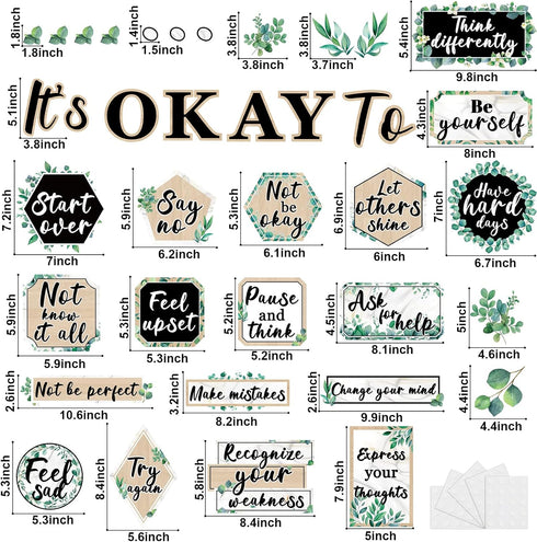 Mental Health Posters It's Okay to Eucalyptus Bulletin Board Set Therapy Office Decor Inspirational Positive Affirmations Accents Psychology Wall Art for School Office Home Classroom Decoration Supply by Naozinebi