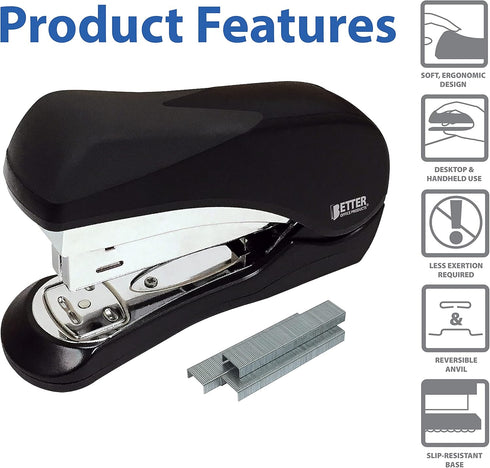Better Office Products Heavy Duty Easy Grip Stapler, Compact Palm Size with 1,000 Regular 1/4" Staples