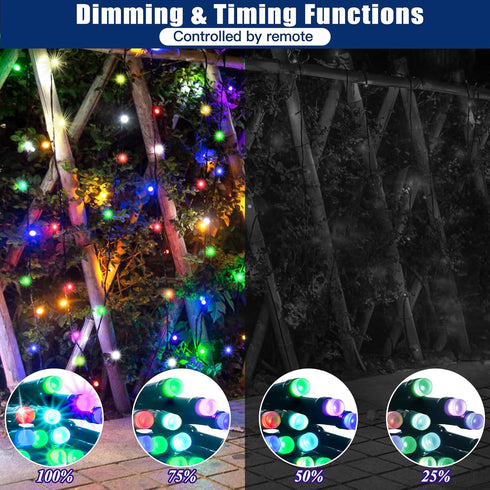 LitHome 100 33FT 34Colors 102 4th LED Solar Christmas String Lights Outdoor, Changing Solar/USB Red White Blue Lights