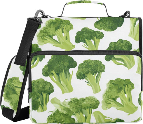 Fisyme Retro Broccoli Zipper Binder 3 Ring with Zipper and Shoulder Strap Large