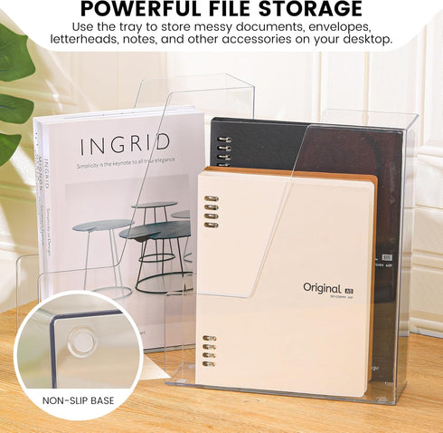 Vertical File Holder, Clear PET Desk Organizer for Magazines, Binders, Notebooks, Multi-purpose Document Storage