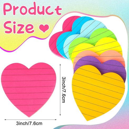 Teling 24 Pcs Heart Shape Lined Sticky Notes Employee Cute Sticky Notes Bright Colorful Sticking Power Memo Pads Self Sticky Note Pads for Office School 3x3 Inch(Bright Colors)